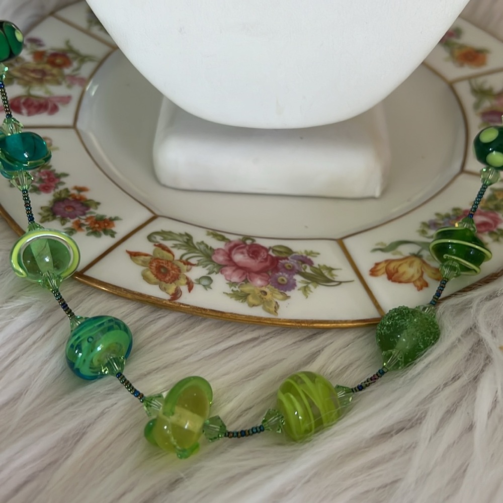Glass Bead and Sterling Necklace - Picture 3 of 10